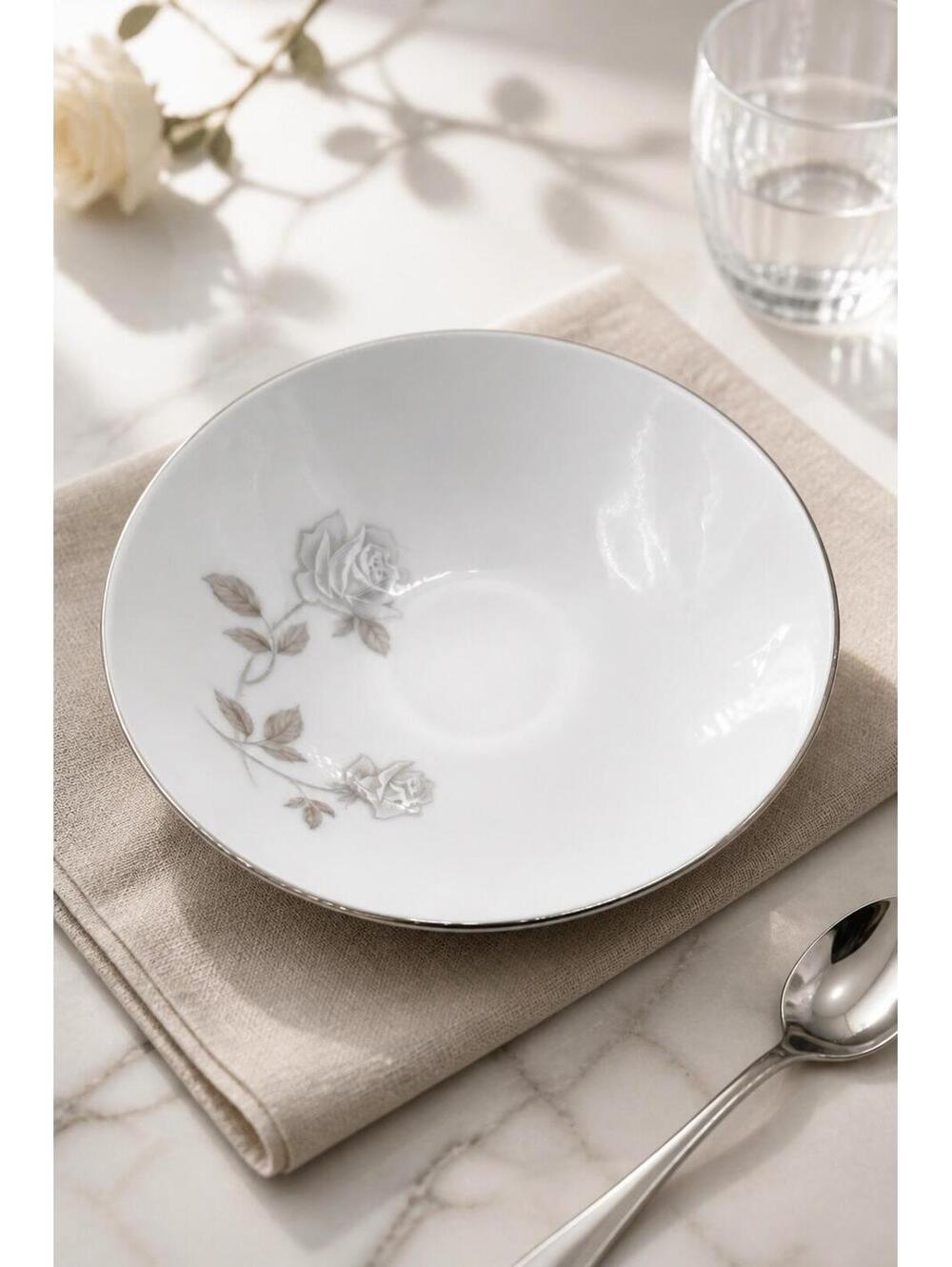 Vintage Noritake Rosay 6216 Serving Bowl Raised Rose Japan Silver Trim 9”